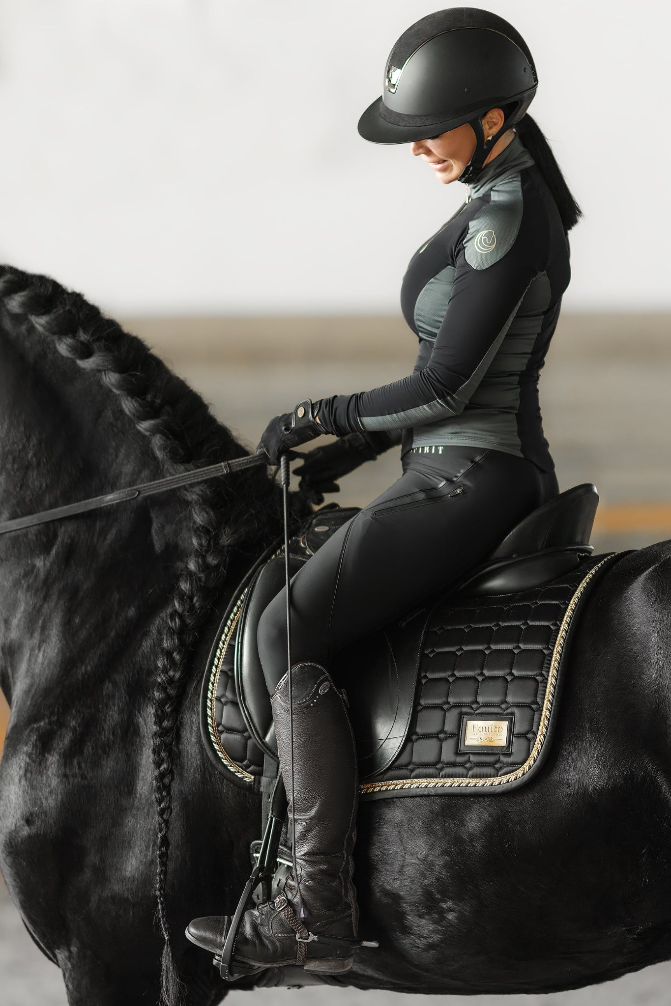 Horse Spirit Black Leggings in action - Equestrian rider showcasing second-skin comfort, secure grip, and freedom of movement in the saddle.