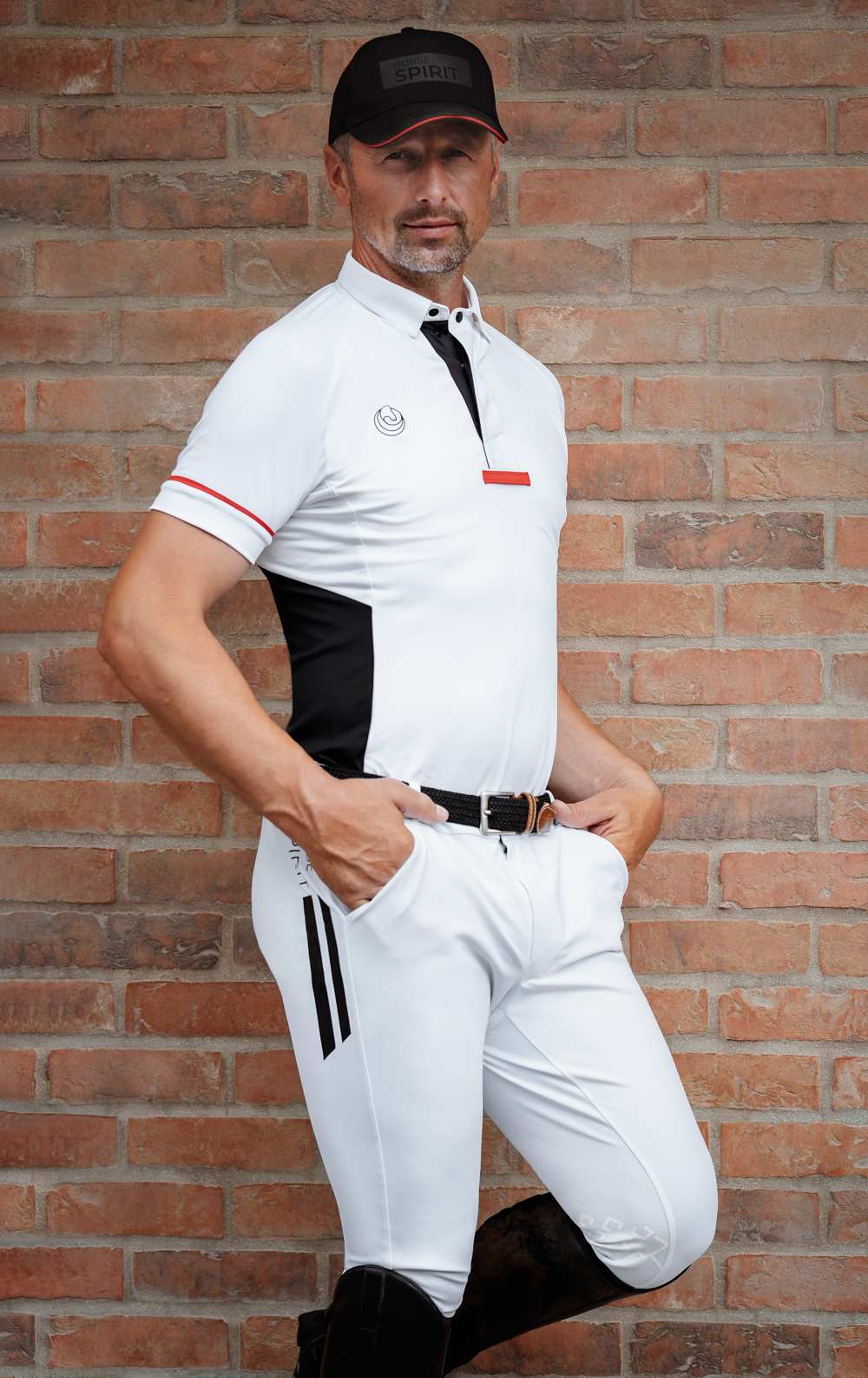 Side view of the Horse Spirit Sport Polo - Shows the flattering silhouette, strategic mesh ventilation, and lightweight technical fabric.