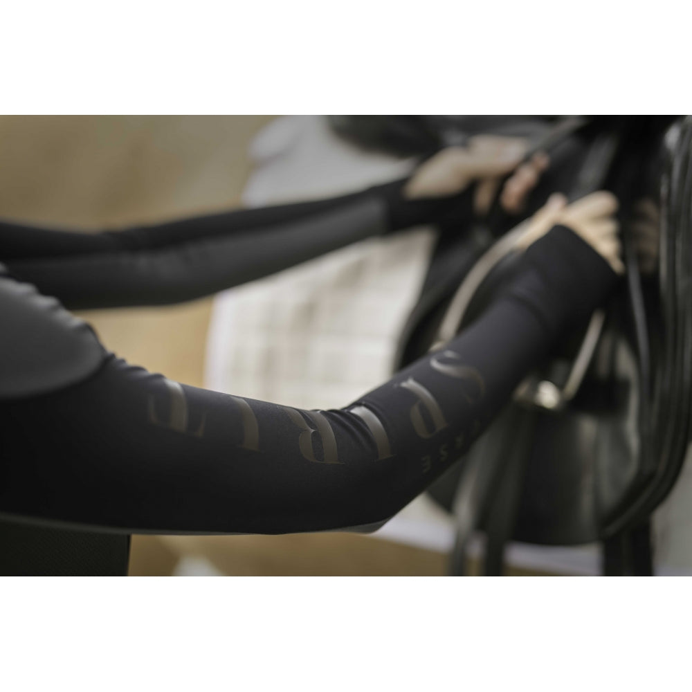 Close-up detail of the Horse Spirit Riding Layer - Built-in hand cover and  grey brushed thermal fabric.