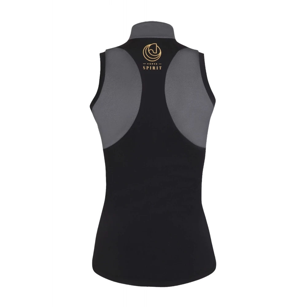 Back view of the Horse Spirit Riding Top - Highlights the technical cut and performance design of this versatile black and grey equestrian top.