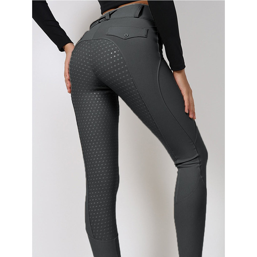 Back view of the Horse Spirit Grey Leggings - Highlights the non-slip grip seat, discreet belt loops, and supportive high-rise fit.