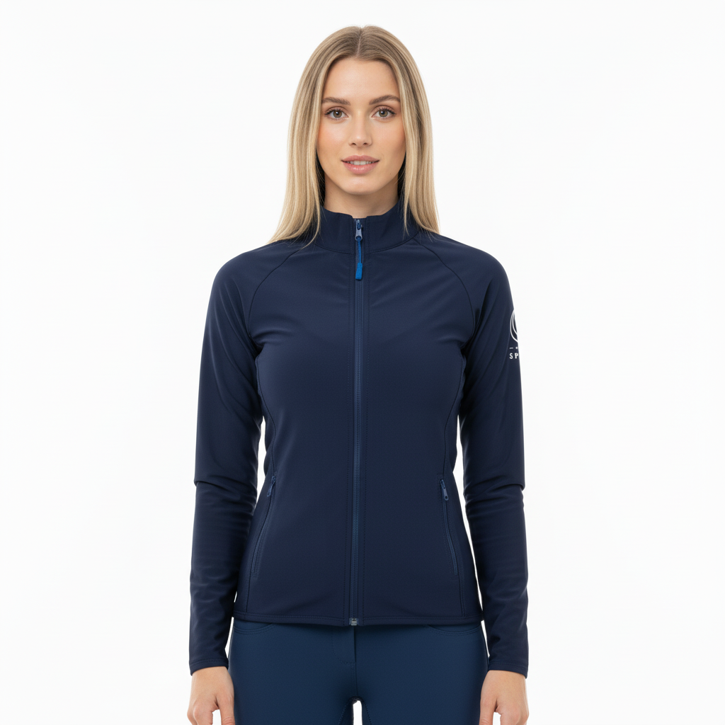 Horse Spirit Sweatshirt in blue - Front view on model showing soft stretchy fabric, relaxed fit, and versatile design for stable and casual wear.