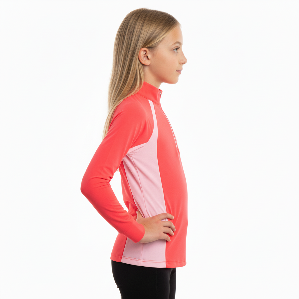 Side view of the Horse Spirit Thermal Riding Layer - Shows the flexible 4-way stretch fabric and slim, flattering silhouette for young equestrians.