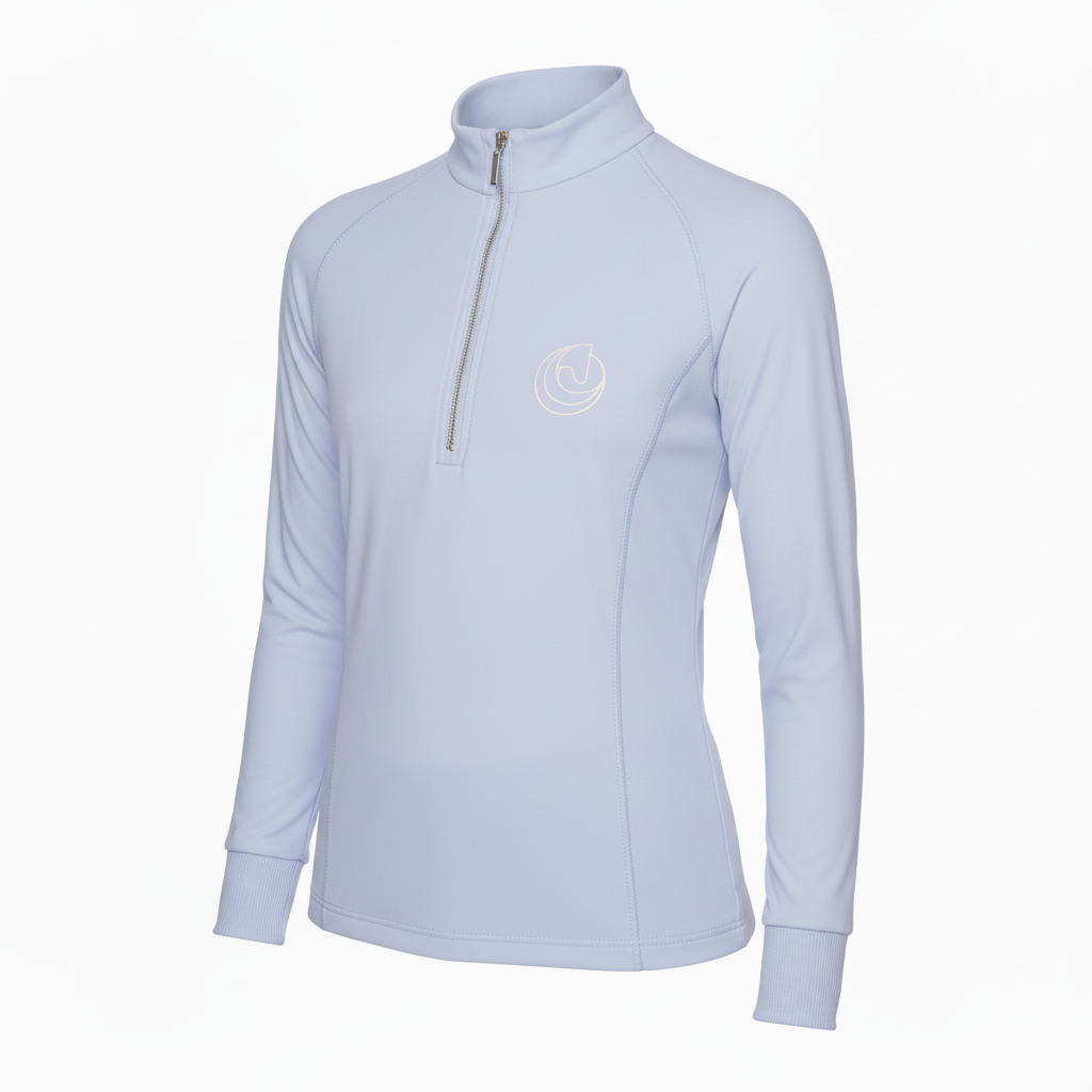 Horse Spirit Thermal Riding Layer in blue - Front view showing the tailored, slim fit, premium combed interior, and elegant cold-weather design.