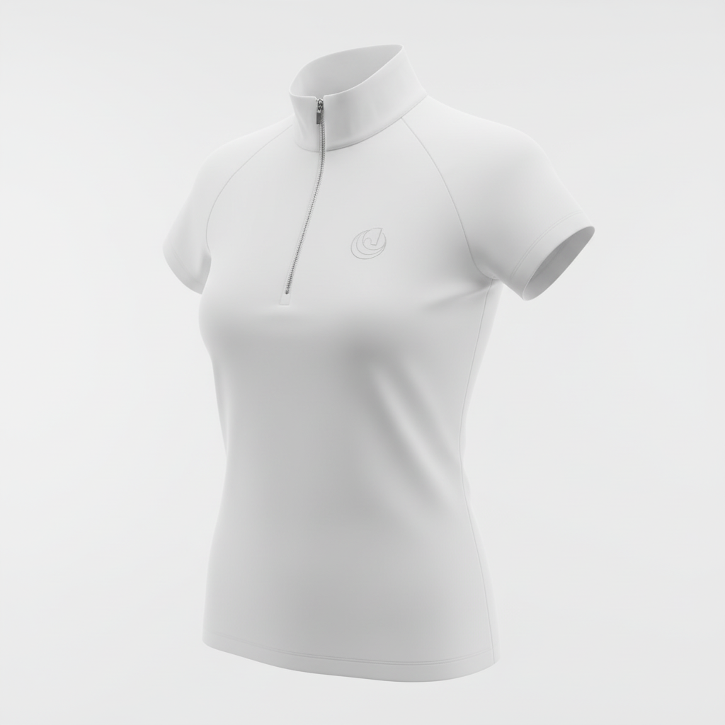 Horse Spirit Show Riding Tee in crisp white - Front view showing the athletic competition fit, iconic HORSE Spirit logo, and premium performance fabric.