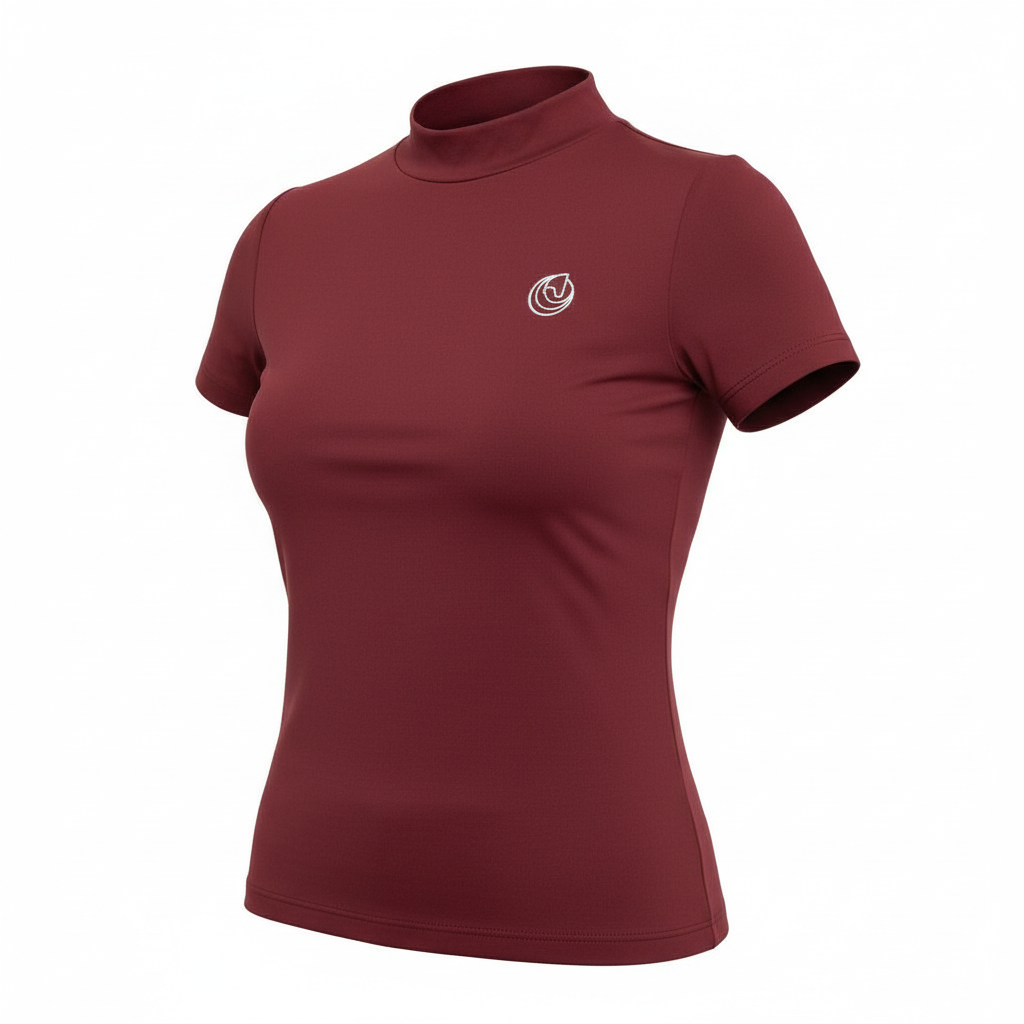Horse Spirit Riding Top Line Basic Bordo - Front view showing the subtle HORSE Spirit motif, premium Italian fabric, and rich wine-inspired color.