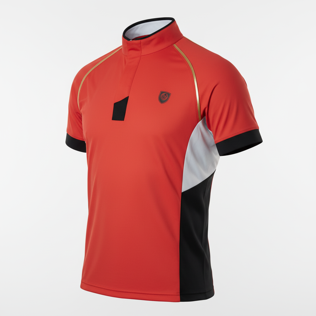Horse Spirit Sport Polo in red - Front view showing the classic athletic fit, side mesh panels, and bold, versatile design for riding and golf.
