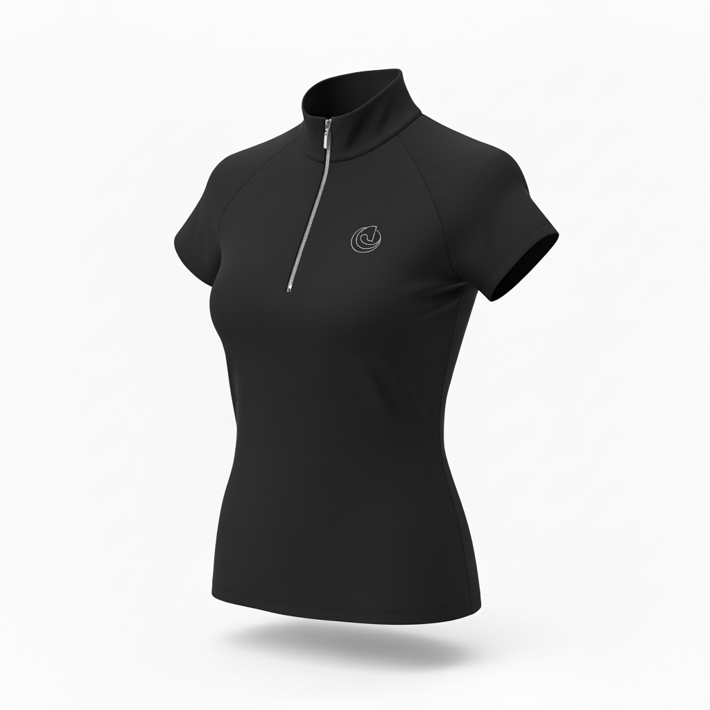 Horse Spirit Performance Tee in black - Front view showing the athletic fit, iconic HORSE Spirit logo, and breathable performance fabric for riding and everyday wear.