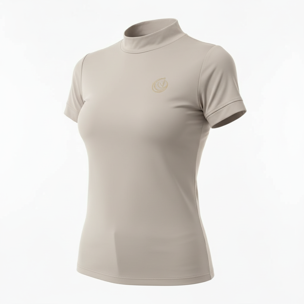 Horse Spirit Riding Top Line Basic Beige - Front view showing the elegant HORSE Spirit motif, premium Italian fabric, and sophisticated neutral color.