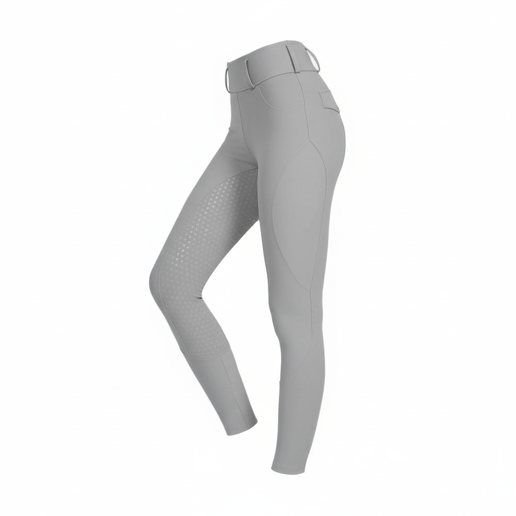 Side view of the Horse Spirit Grey Leggings - Highlights the secure full seat, discreet belt loops, and supportive high-rise fit.