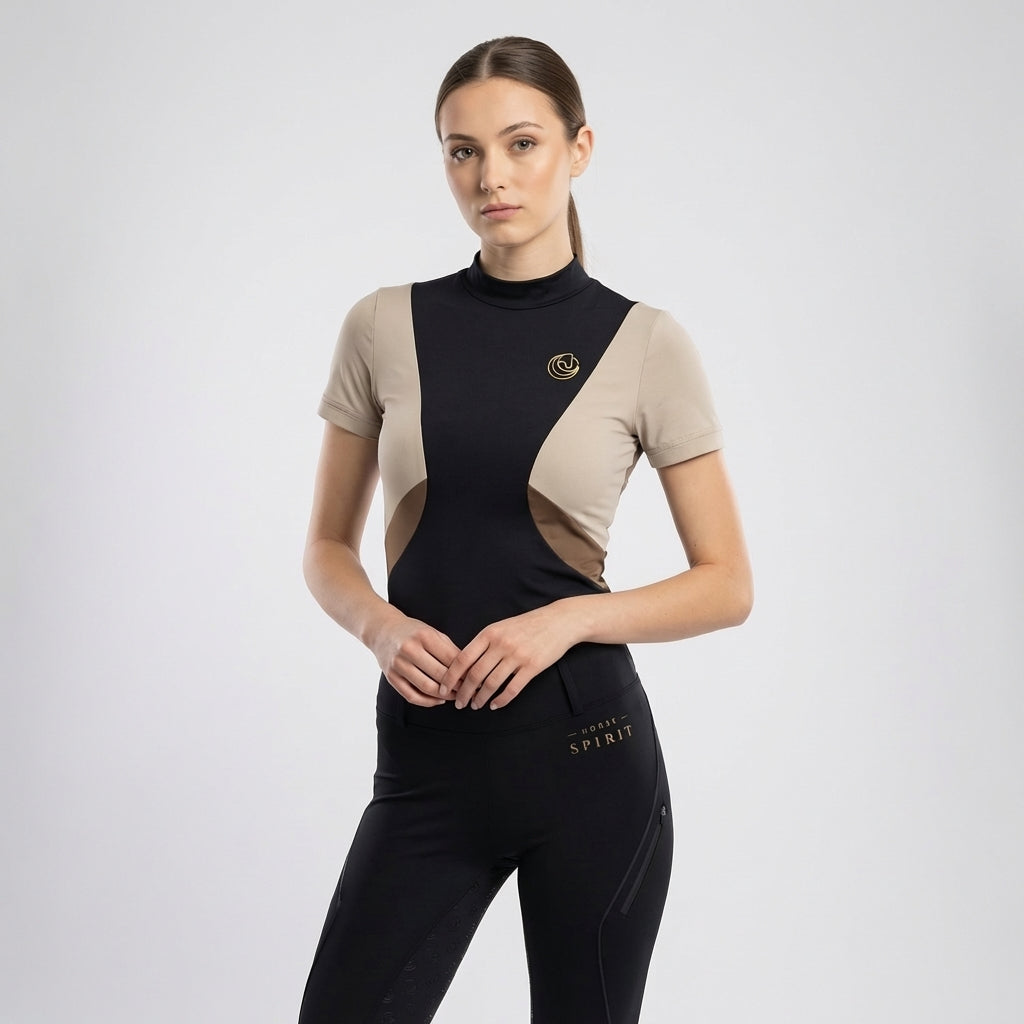 Horse Spirit Riding T-Shirt-Linie – Schwarz Beige