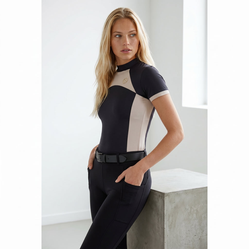 Horse Spirit Reit-T-Shirt Rein - Schwarz Beige