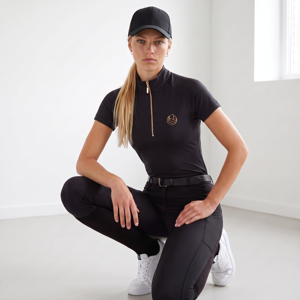 Horse Spirit Basic Riding T-Shirt Zwart | Gouden Rits