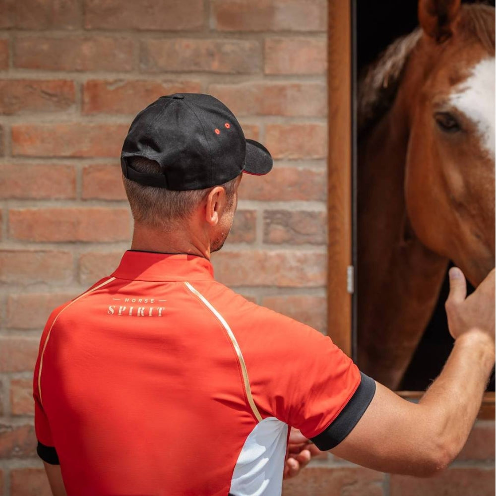 Back view of the Horse Spirit Sport Polo - Highlights the tailored cut and breathable performance design of this men's equestrian and golf polo.