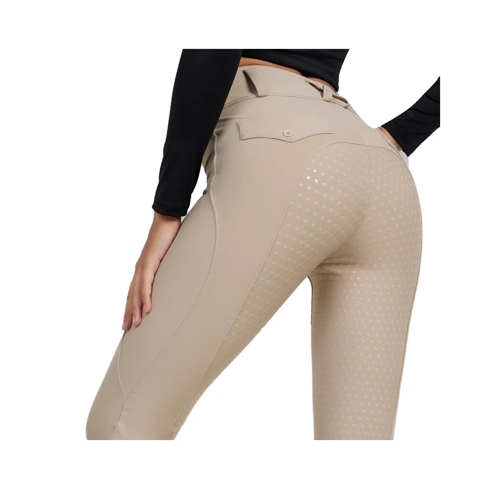Back view of the Horse Spirit Beige Leggings - Highlights the secure full seat, discreet belt loops, and supportive high-rise fit.
