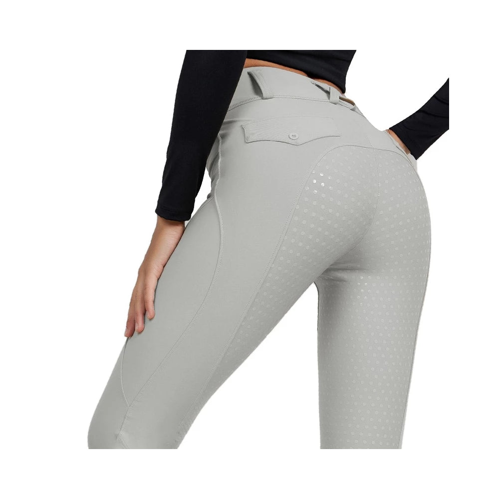 Back view of the Horse Spirit Grey Leggings - Highlights the secure full seat, discreet belt loops, and supportive high-rise fit.