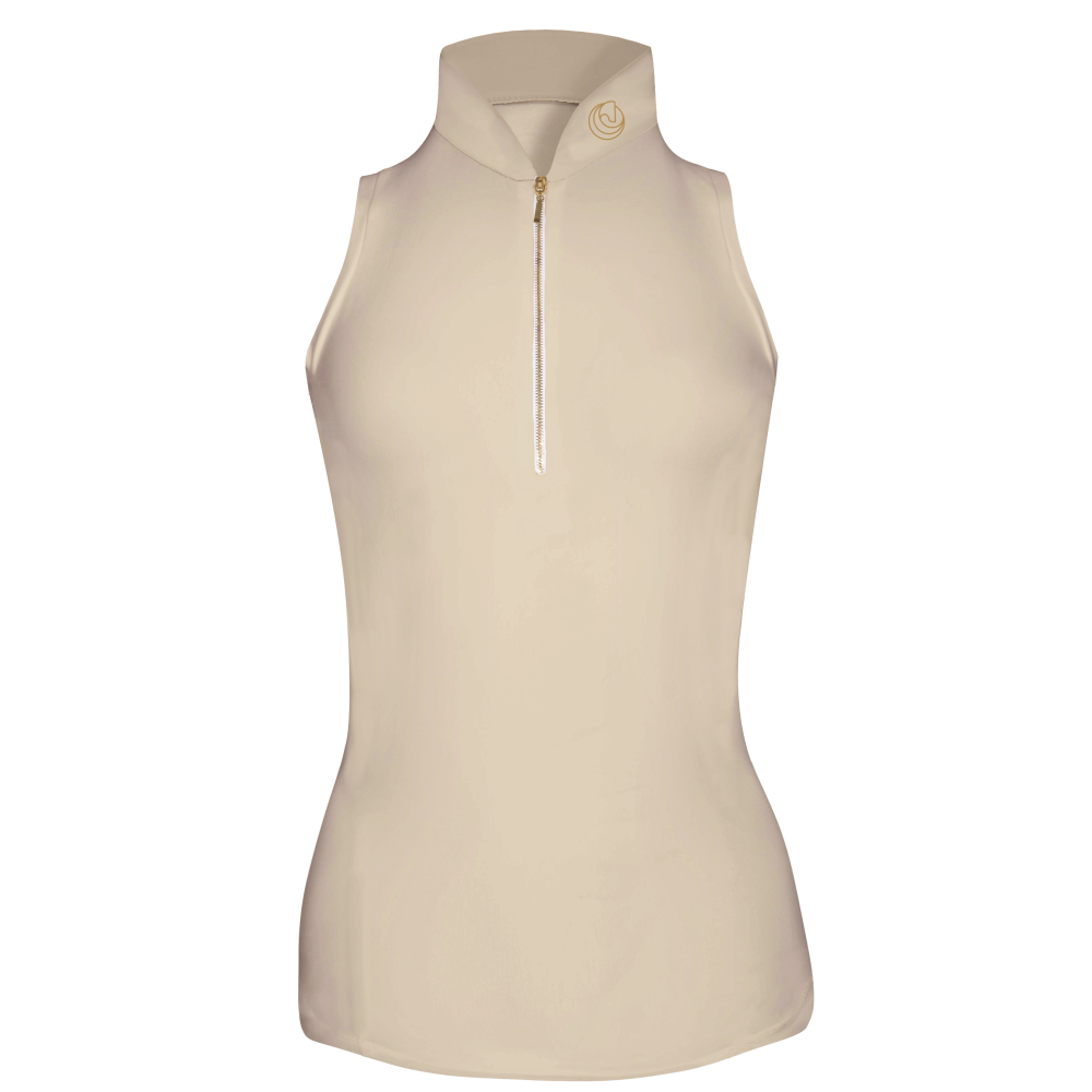 Horse Spirit Riding Top Basic in beige - Front view showing the timeless design, four-way stretch fabric, and lightweight breathable construction.